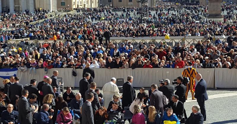 Pope Francis addressing 100 disabled people