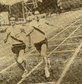 Campion’s Tim Schoenfelder (L) & Rocky Moran finishing one mile run. Moran won in 4:37.2.  Tim ran second….1968